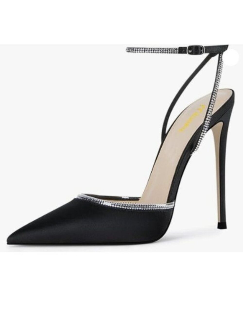 Milooey, Women Pointed Toe Heeled Sandal Rhinestone Studded Ankle Strap Pumps